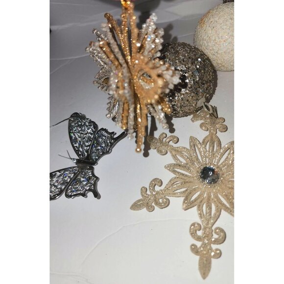 Set Of 12 Glittery Christmas Ornaments - Snowflakes Balls & Angel Decorations - Picture 15 of 16